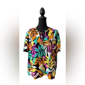 Nine West Colorful Leaf Print Blouse